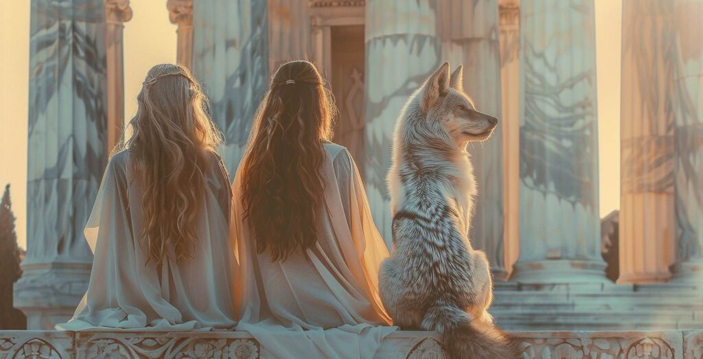 stoic, meditation, women, wolf, ancient, temple, dawn