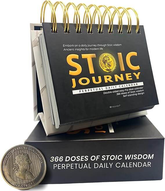 Daily Stoicism calendar with 366 motivational quotes, designed for self-reflection and personal growth through Stoic wisdom