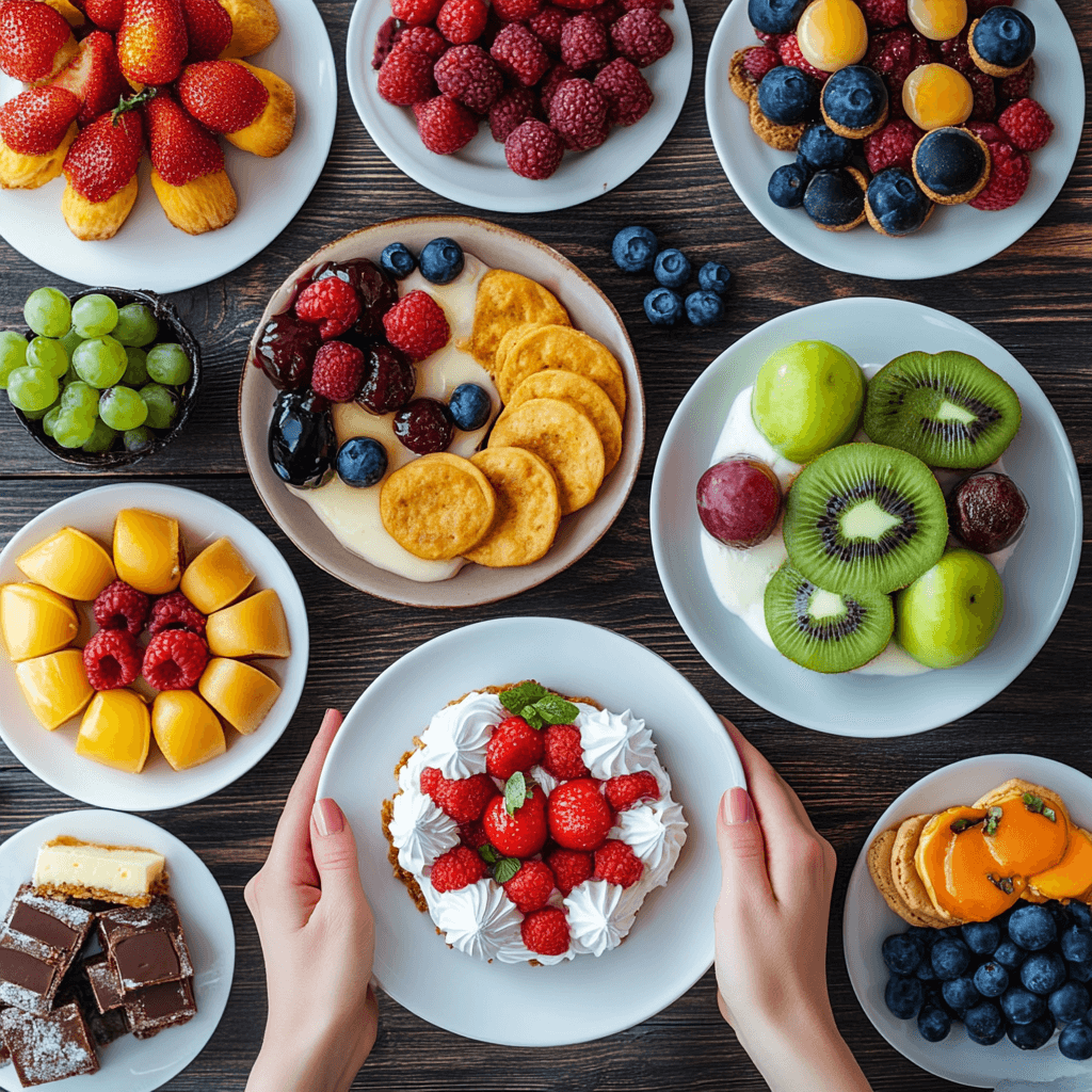 A vibrant spread of fruits and treats symbolizes the challenge of practicing self-control and moderation over indulgence.