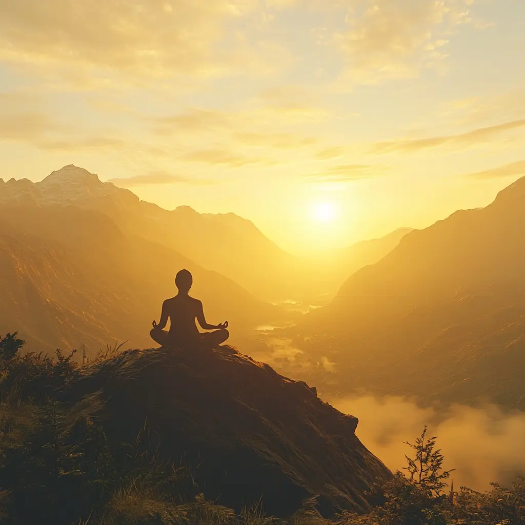 A serene person meditating alone in nature, symbolizing the inner peace found through Stoicism and Meditation during chaos.